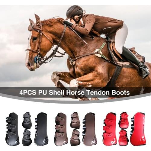 4pcs Protective Accessories Equestrian Front Hind Shock Absorbing PU Shell Horse Tendon Boots Riding Jumping Fetlock Brace