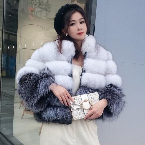100% true fur coat Womens warm and stylish natural fox fur jacket vest Stand collar long sleeve leather coat Natural fur coats