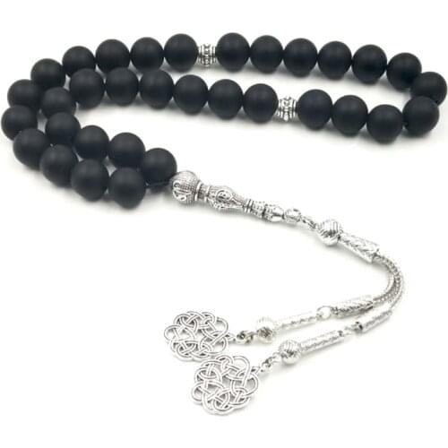 Natural Frosted Black Agates 33 Tasbih Muslim misbaha Mans Onxy prayer beads 33 66 99beads stone Rosary