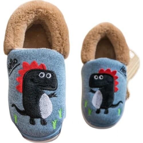 Winter Dinosaur Childrens Slippers For Boys Grils Cotton Shoes Soft Non-slip Kids Home Slippers Baby Warm Cotton Indoor Shoes