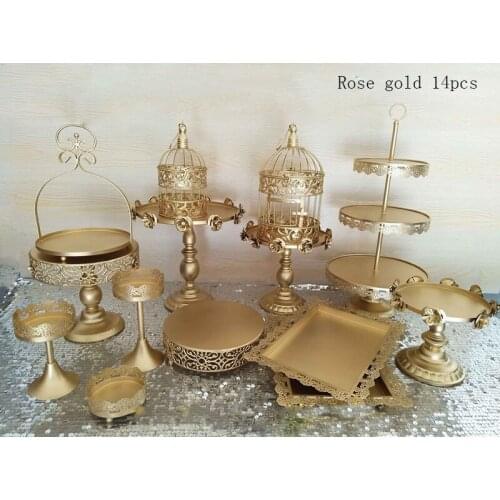 GOLD WEDDING CAKE STAND SET 14 PIECES CUPCAKE STAND BARWARE DECORATING COOKING CAKE TOOLS BAKEWARE SET PARTY DINNERWARE