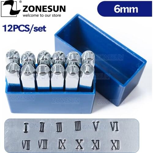 ZONESUN 12PCS 6mm Roman Number Design Steel Punch Stamps Letters DIY Bracelet Jewelry Symbols Steel Embossing Tools