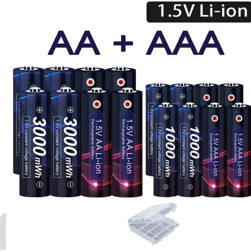 1.5V AAA Rechargeable Battery AAA 3000mWh 1.5V AA Li-ion Batteries+ 1000mWh AAA Battery 1.5v AAA Batteries