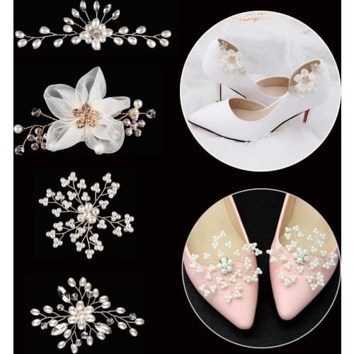 1Pair Rhinestone Pearls Shoe Clips Wedding Shoes High Heel Decoration Buckles Women Bride Shiny Decorative Clips Charm Buckle