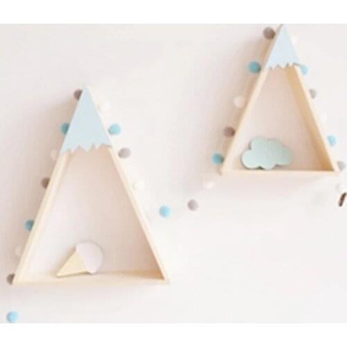 2pcs Nordic Wooden Wall Shelf House Shape Book Shelf Wall Hanging Trigon Storage Shelves Home Decor Snow Mountain Shelving