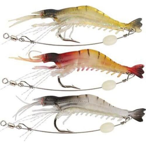 3Pcs Soft Rubber Lifelike Simulation Shrimp Prawn Fishing Lures Luminous Bead Hook Bait