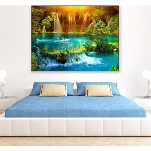 Diamond Painting Landscape Cross Stitch Waterfall Diamond Embroidery Swan Full Square DIY Rhinestone Decorative Mosaic