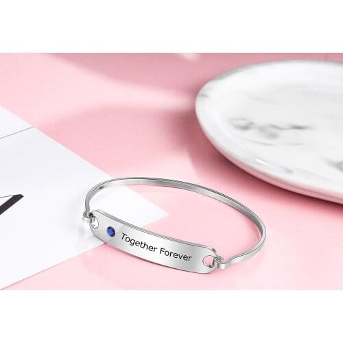 Customized Stainless Steel Engrave Name Date ID Bracelet For Women Silver Color Birthstone Charm Bracelets & Bangles Best Gift