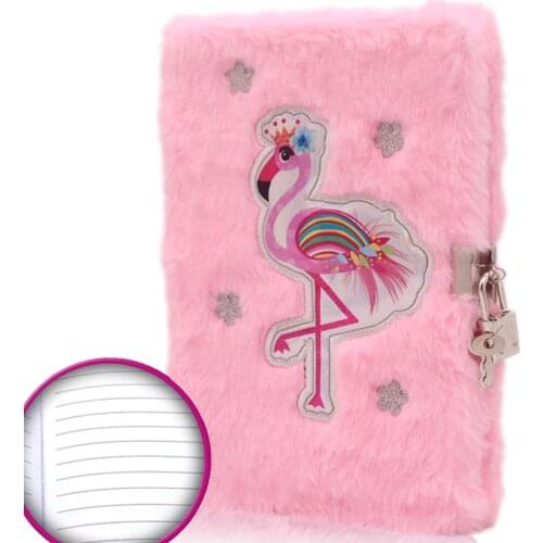 Flamingo Fuzzy Girls Perfect Diary with Lock,Diario Secreto,Pink Kids Plush Journal Writing Notebok for School Office Supplies