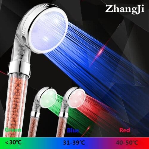 Zhang Ji 3 Colors LED Temperature Control SPA Shower Head With Anion Filter Ball Two Types Removable For Cleaning
