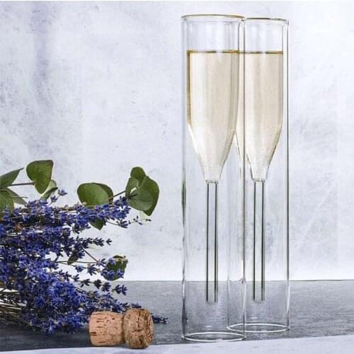 Double Layers Glasses Champagne Goblet Bubble Sparkling Wine Tulips Cockt Glass