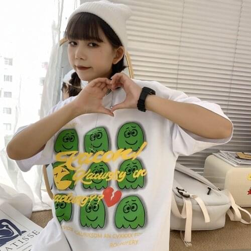 Kawaii Little Monster Graphic Fun T-Shirt Korean Style Harajuku Vintage Cute Girl Blouse Preppy Style Anime Clothes Summer Dress