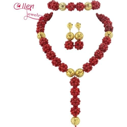 Splendid African beads Jewelry Set Nigerian Wedding beads Gift Bridesmaid Coral beaded Necklace Jewelry Sets WS1340