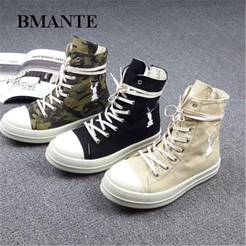Bmante Men Shoes Canvas Denim Camouflage Embroidery Trainers Sneakers Dark Goth Owen Mens Sneakers High Ankle Hip Hop Shoes