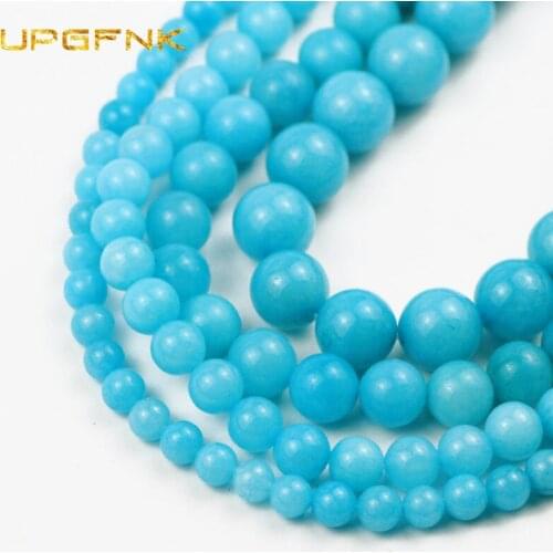 UPGFNK Lake Blue Amazonite Natural Stone Round Loose beads For Jewelry making DIY bracelets necklace Accessories 6 8 10 12mm