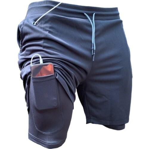 2020 Summer Pocket Running Shorts Men Quick Dry Double Layer Jogging Training Fitness Shorts 2 in 1 Sports Gym Short Plus Size