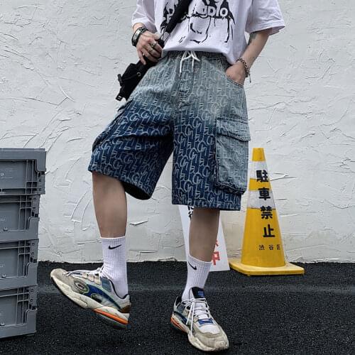 Washed Jeans Gradient Color Hiphop Summer Retro Straight Wide-leg Pants Five-point Denim Pants Casual Loose Streetwear Shorts