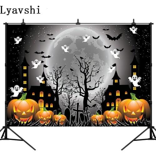 Lyavshi Halloveen background horror pupkins haunted house bats ghosts tree spiders moon photography studio background
