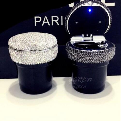 Multifunction Car LED Light Ashtray with Blue-ray Cystal Bling Bling Gift for Girls & Men