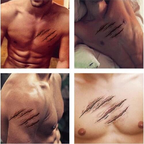 10PCS Halloween Scary Blood Injury Sticker Waterproof Zombie Scars Tattoos Fake Scab