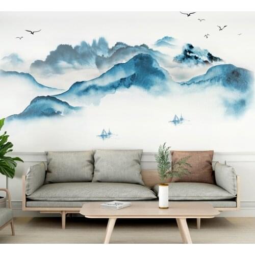 3D Retro Mountains Landscape Home Decor Wall Sticker Wall Art Decals Aesthetic Poster Living Room Self Adhesive Wallpaper