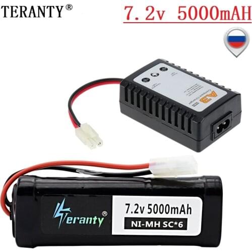 7.2v 5000mAh NiMH Battery and 7.2V A3 Charger MAX 40c with Tamiya Connector SC*6 Cells 7.2v Battery Pack for RC Car Boats Trucks