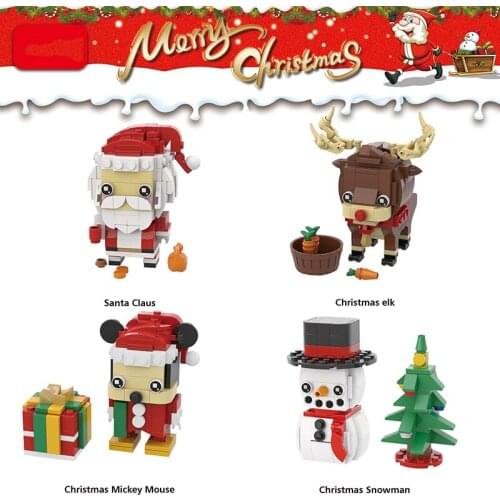 New Christmas Series Toy Gift Snowman ELK Santa Tree Animal Building Blocks Set Kids DIY Educational Toys For Children