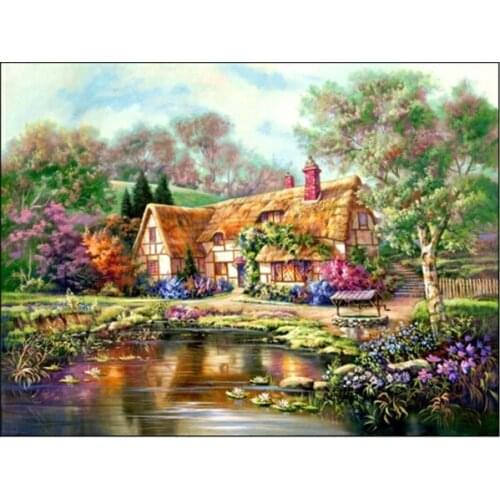 2016 New Rushed Diy Mosaic inlay 3D Painting Full Whole Square Drill Art Diamond Embroidery Cross Stitch Lake House