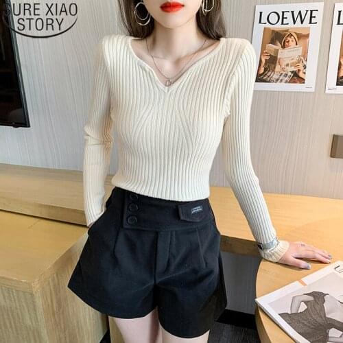 2021 Autumn New Korean Fashion French Style Sweater Slim Fit High Waist Knitted Pullovers Women Sweaters Tops Blusas 16259