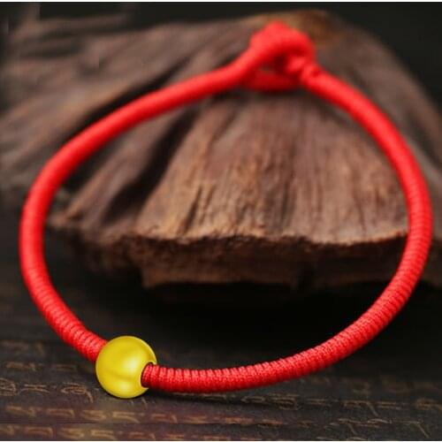 New Arrival Pure 24K Yellow Gold Bracelet Handmade Red String Weave 999 Gold Bead Bracelet