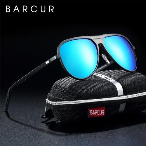 BARCUR Aluminum Magnesium Male Sunglasses Men Black Glasses Polarized Sun glasses Women UV400 Oculos de sol
