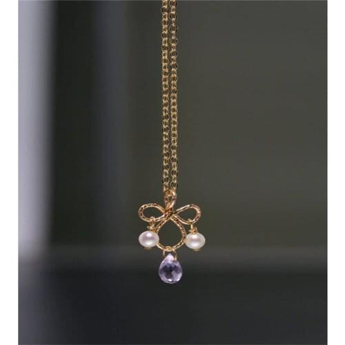DAIMI Faceted Amethyst Pendant Female Genuine gemstones Freshwater Pearl 14K Gold Injection Handmade Necklace