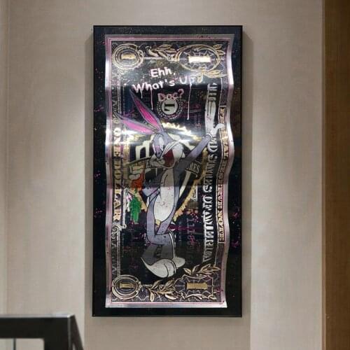 Black Money Rabbit Graffiti Art Poster And Prints Painting On Canvas Wall Picture Creative Craft Gift Cuadros For Living Room