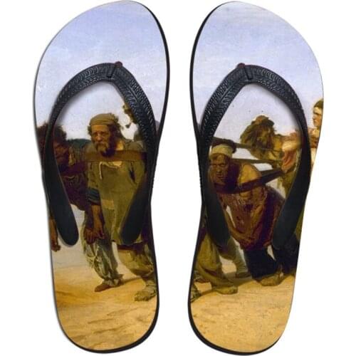 Fashion Summer Beach Flip Flops Men Slippers Sandals Painting Art Printing boy Flat Shoes Designer Ilya Efimovich Repin