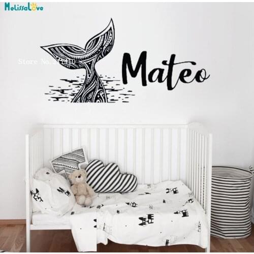 Custom Name Nautcal Wall Sticker Removable Whale Tail Decal Decoration Nursery for Kids Baby Room Lovely Unique Gift YT962