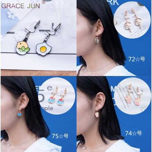 Korea Style Colorful Enamel Milk Bottle Donut Ice-cream Heart Key Shape Clip on Earrings for Girl No Pierced Earrings Wholesale