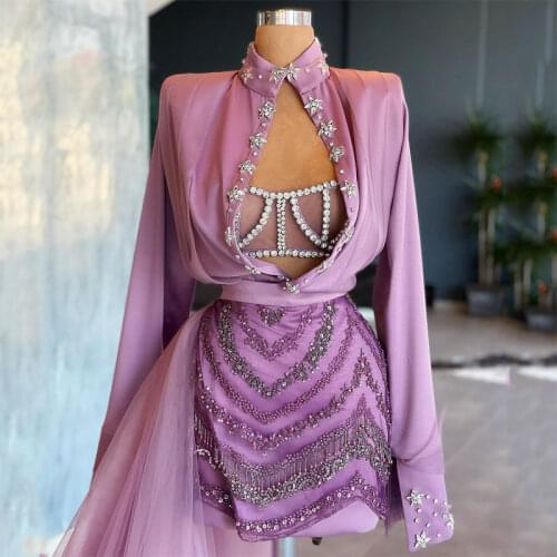 Elegant Blush Pink Ruffles Evening Dresses Tiered Skirts O Neck Short Sleeve Prom Gowns Formal Runway Fashion Dress