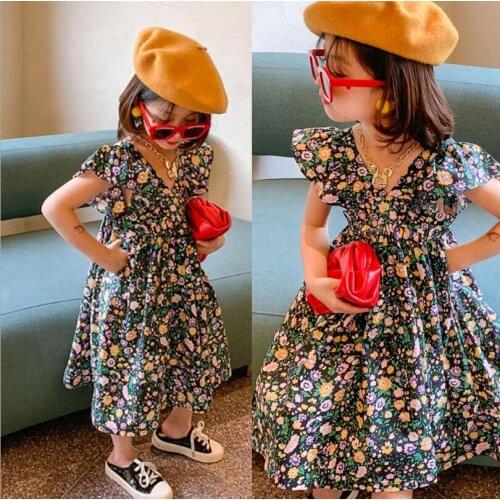 Retail 2021 Summer Baby Girls Fashion Printed Dress, Princess Kids Sweet Clothing 2-6T