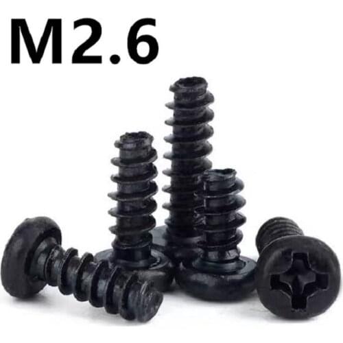 1000PCS M2.6x5/6/8/10/12mm PB Black 304 Stainless steel Cross Round Head Flat Tail Self-tapping Screw