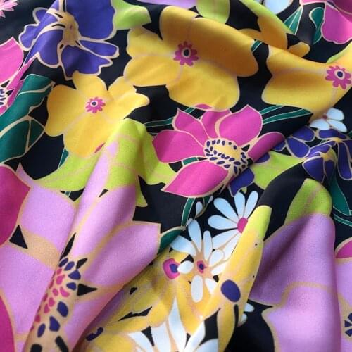 145cm Width Colorful Flower Printed Imitate Silk Satin Fabric For Woman Blouse Summer Dress Pajama Shirt and Pants Sewing DIY