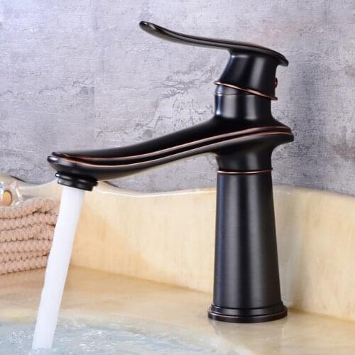 Bathroom Mixers Black Oil Brass Bathroom Basin Faucets Cold and Hot Water Mixer Sink Tap Single Handle Deck Mounted Antique Taps