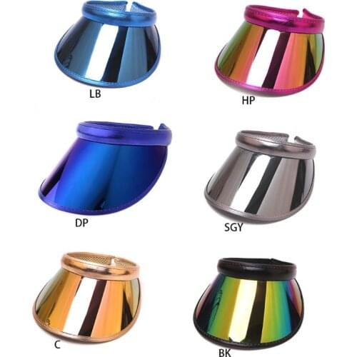 Women Men Hologram Rainbow Wide Brim Sun Visors Hat Topless Sunglasses UV Protection Plastic Panel Sportswear Clip-On Summer Cap