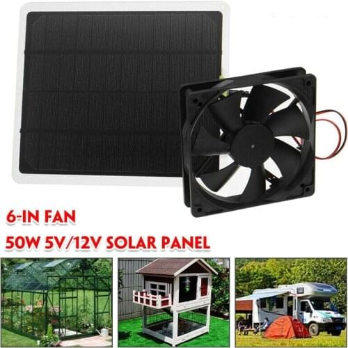 RV Solar Exhaust Fan 50W 6 Inch Mini Ventilator IP65 Waterproof Solar Panel Powered Fan for Car, Greenhouses, Pet Houses