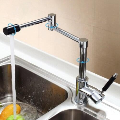 Modern Chrome Finish Solid Brass Kitchen Faucet Foldable Hot and Cold Type Rotatable Nozzle Sprayer