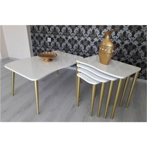 Modern Swan Series ''4'lü Zigon Coffee table and Medium Coffee table Set White Gold Pedestal coffe table