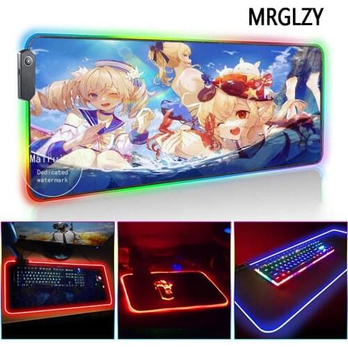MRGLZY Anime Swimsuit Girl Mouse Pad LED Light RGB Gamer Large Genshin Impact Desk Mat Gaming Accessories for Laptop Keyboard