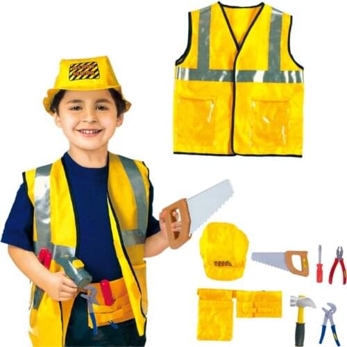 Halloween Kindergarten Child Engineer Professional Costume Cosplay Uniform Teaching Aids Set Engineer Hat Tool Kid Gift 2 Colors