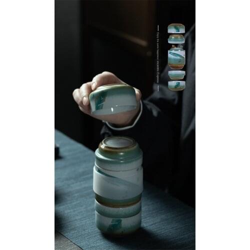 Inspired Concentric Express Cup Portable Ceramic Travel Tea Set 1 Pot 4 Cups Tea Cup Set Tea Pot Set Kong Fu Ceramic Tea Set