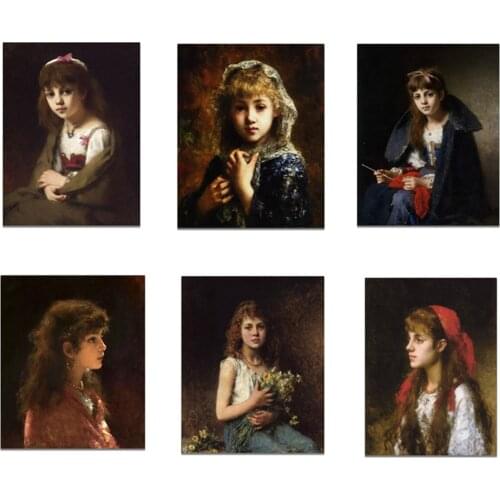 Vintage Beauty Girls With Flowers Poster Canvas Print Painting Wall Art Living Room Home Decoration