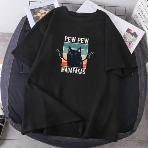 Summer O-neck Lady Clothing Pew Cat Madafakas Cute Print Womans T-shirts Hip Hop Short Sleeve 2021 New Tops Casual Leisure Tees